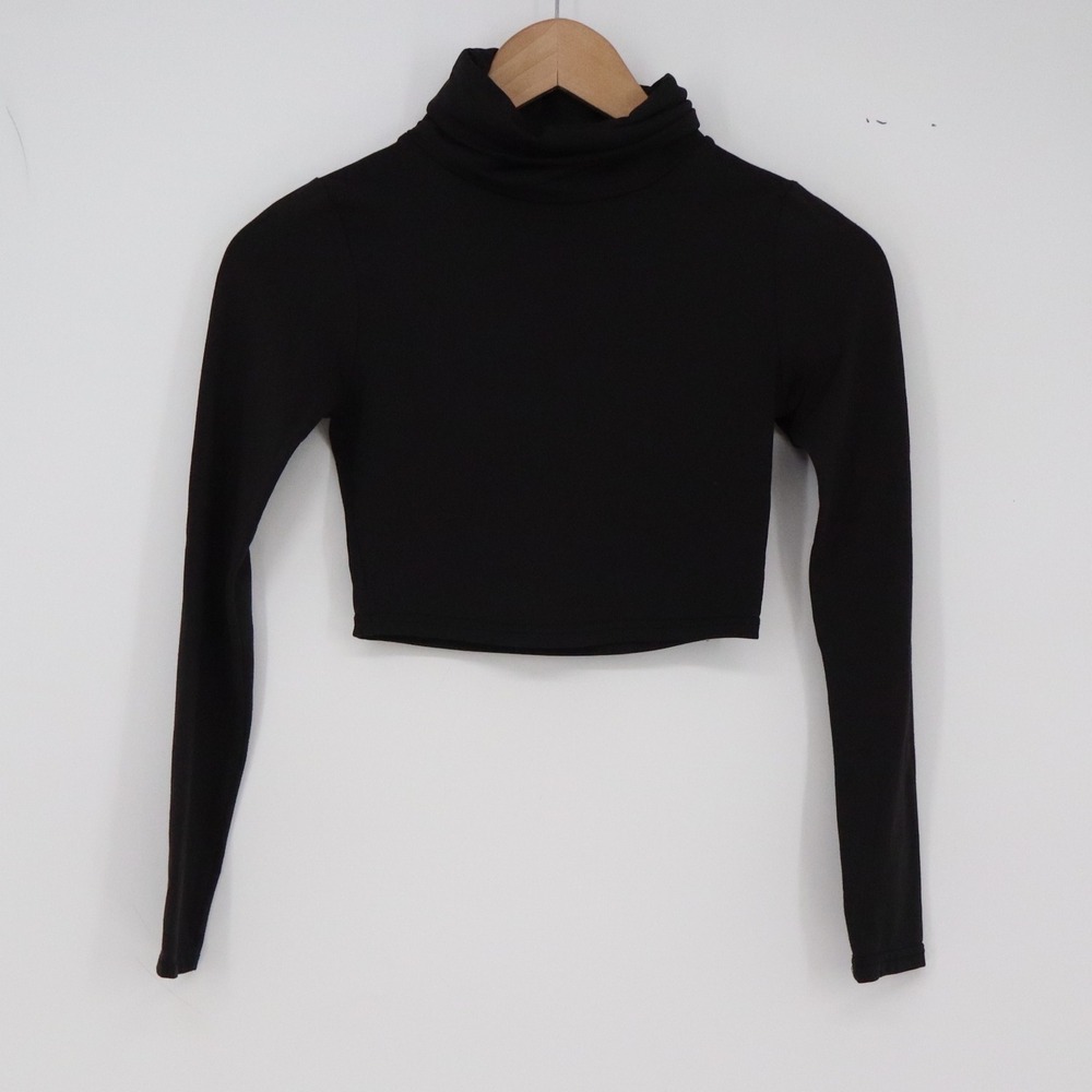 SHEIN Top Womens XS Turtleneck Crop Top Black Long Sleeve Slim Fit Excellent